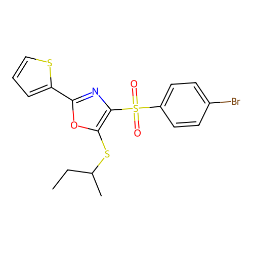 4-((4-Bromophenyl)sulfonyl)-5-(sec-butylthio)-2-(thiophen-2-yl)oxazole structure