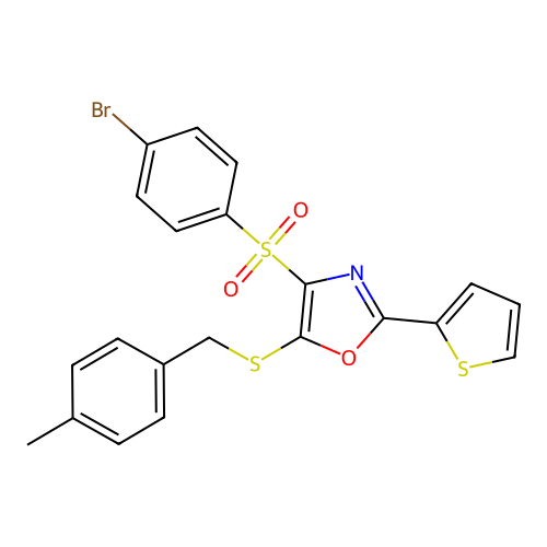 4-((4-Bromophenyl)sulfonyl)-5-((4-methylbenzyl)thio)-2-(thiophen-2-yl)oxazole structure