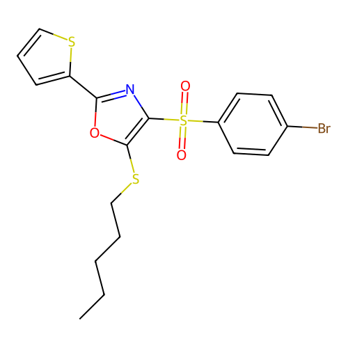 4-((4-Bromophenyl)sulfonyl)-5-(pentylthio)-2-(thiophen-2-yl)oxazole structure