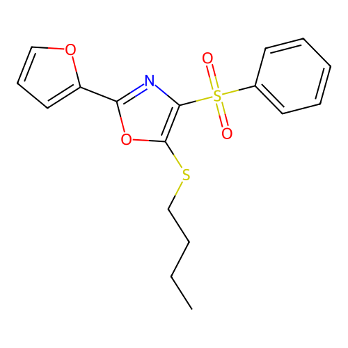5-(Butylthio)-2-(2-furyl)-4-(phenylsulfonyl)-1,3-oxazole structure