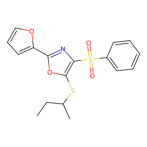 5-(Sec-butylsulfanyl)-2-(2-furyl)-1,3-oxazol-4-yl phenyl sulfone structure