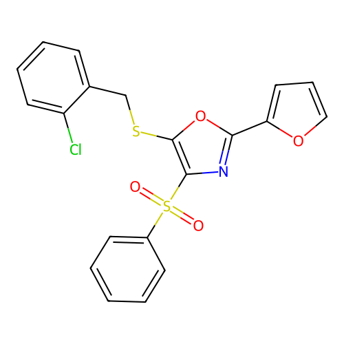 5-((2-Chlorobenzyl)thio)-2-(furan-2-yl)-4-(phenylsulfonyl)oxazole structure