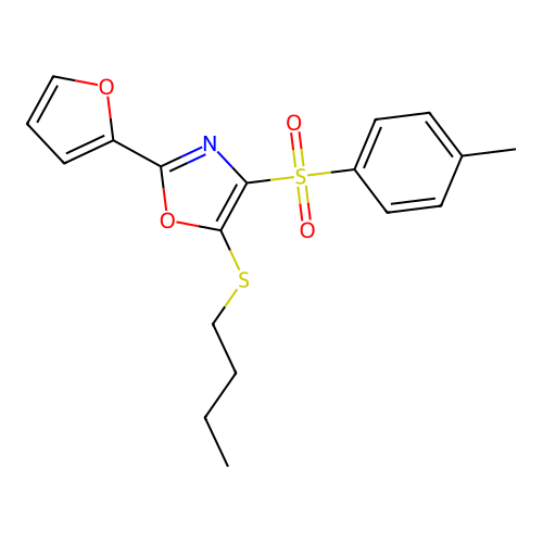 5-(Butylthio)-2-(2-furyl)-4-[(4-methylphenyl)sulfonyl]-1,3-oxazole structure