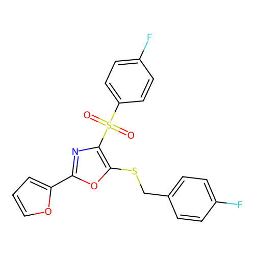 5-((4-Fluorobenzyl)thio)-4-((4-fluorophenyl)sulfonyl)-2-(furan-2-yl)oxazole structure