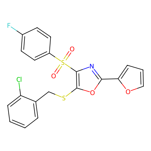 5-((2-Chlorobenzyl)thio)-4-((4-fluorophenyl)sulfonyl)-2-(furan-2-yl)oxazole structure