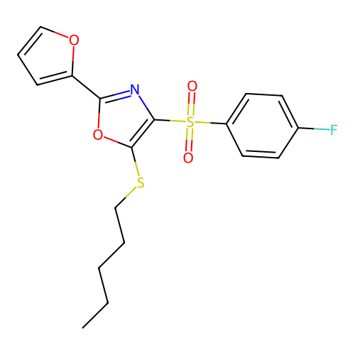 4-((4-Fluorophenyl)sulfonyl)-2-(furan-2-yl)-5-(pentylthio)oxazole structure