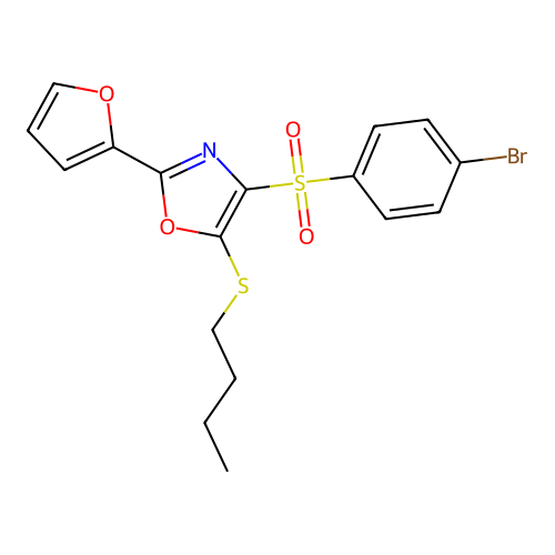 4-((4-Bromophenyl)sulfonyl)-5-(butylthio)-2-(furan-2-yl)oxazole structure