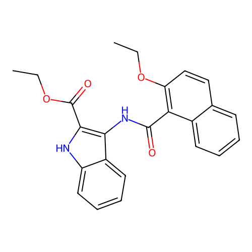 Ethyl 3-(2-ethoxynaphthalene-1-amido)-1H-indole-2-carboxylate structure