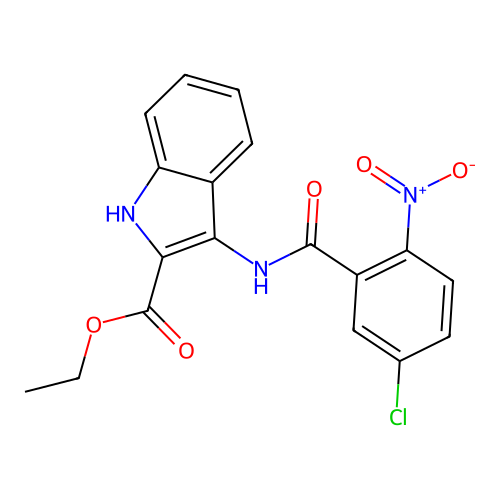 ethyl 3-(5-chloro-2-nitrobenzamido)-1H-indole-2-carboxylate structure