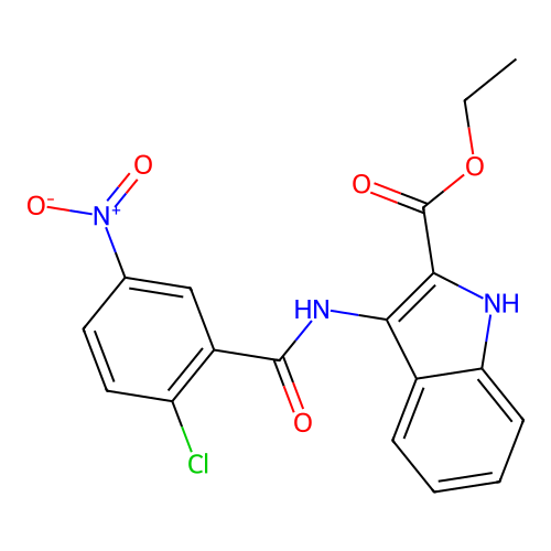 ethyl 3-(2-chloro-5-nitrobenzamido)-1H-indole-2-carboxylate structure