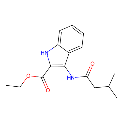 ethyl 3-(3-methylbutanamido)-1H-indole-2-carboxylate structure