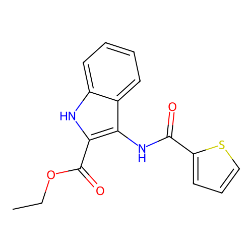 ethyl 3-(thiophene-2-carboxamido)-1H-indole-2-carboxylate structure