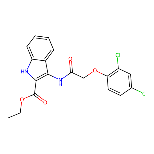 ethyl 3-(2-(2,4-dichlorophenoxy)acetamido)-1H-indole-2-carboxylate structure