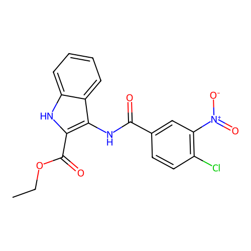 ethyl 3-(4-chloro-3-nitrobenzamido)-1H-indole-2-carboxylate structure