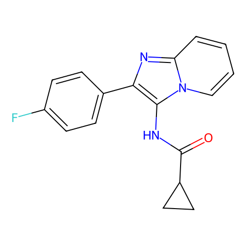 N-[2-(4-fluorophenyl)imidazo[1,2-a]pyridin-3-yl]cyclopropanecarboxamide structure