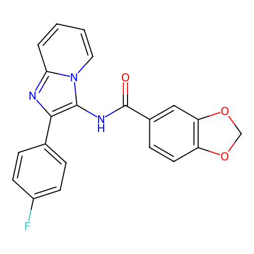 N-[2-(4-fluorophenyl)imidazo[1,2-a]pyridin-3-yl]-1,3-benzodioxole-5-carboxamide structure
