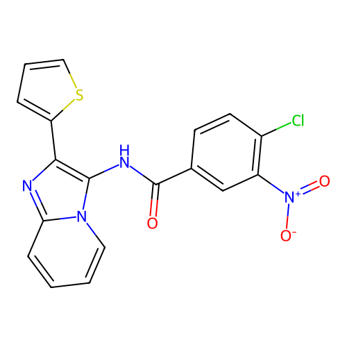 4-chloro-3-nitro-N-[2-(thiophen-2-yl)imidazo[1,2-a]pyridin-3-yl]benzamide structure