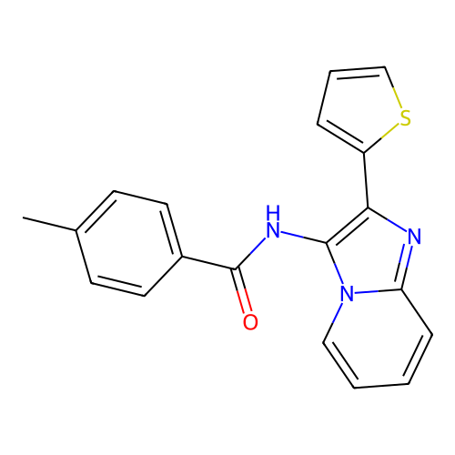 4-methyl-N-(2-thiophen-2-ylimidazo[1,2-a]pyridin-3-yl)benzamide structure