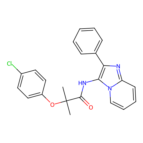 2-(4-chlorophenoxy)-2-methyl-N-(2-phenylimidazo[1,2-a]pyridin-3-yl)propanamide structure