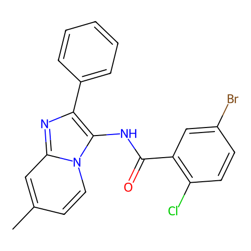 5-bromo-2-chloro-N-{7-methyl-2-phenylimidazo[1,2-a]pyridin-3-yl}benzamide structure