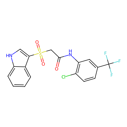 N-[2-chloro-5-(trifluoromethyl)phenyl]-2-(1H-indol-3-ylsulfonyl)acetamide structure