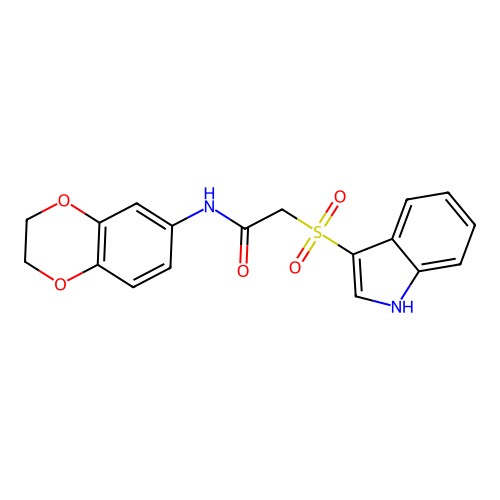 2-((1H-indol-3-yl)sulfonyl)-N-(2,3-dihydrobenzo[b][1,4]dioxin-6-yl)acetamide structure