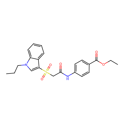 Ethyl 4-[[2-(1-propylindol-3-yl)sulfonylacetyl]amino]benzoate structure