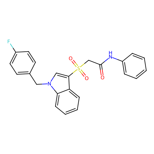 2-[1-[(4-fluorophenyl)methyl]indol-3-yl]sulfonyl-N-phenylacetamide structure