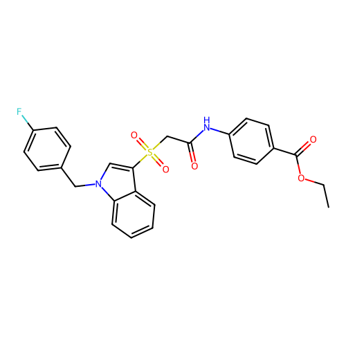 Ethyl 4-[[2-[1-[(4-fluorophenyl)methyl]indol-3-yl]sulfonylacetyl]amino]benzoate structure