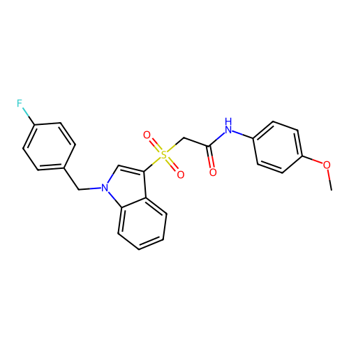 2-[1-[(4-fluorophenyl)methyl]indol-3-yl]sulfonyl-N-(4-methoxyphenyl)acetamide structure
