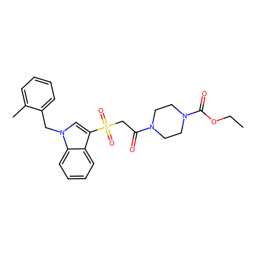 ethyl 4-[2-({1-[(2-methylphenyl)methyl]-1H-indol-3-yl}sulfonyl)acetyl]piperazine-1-carboxylate structure