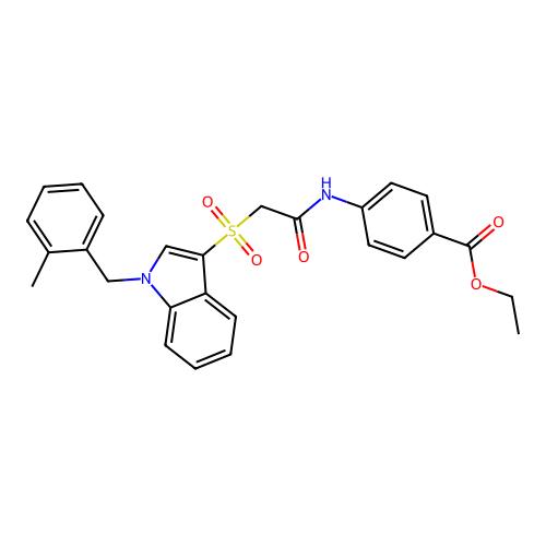 Ethyl 4-[[2-[1-[(2-methylphenyl)methyl]indol-3-yl]sulfonylacetyl]amino]benzoate structure