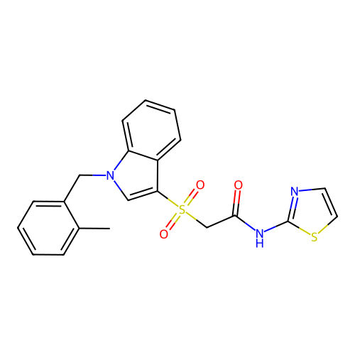 2-((1-(2-methylbenzyl)-1H-indol-3-yl)sulfonyl)-N-(thiazol-2-yl)acetamide structure