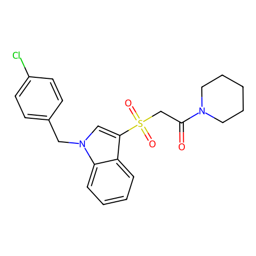 2-[1-[(4-Chlorophenyl)methyl]indol-3-yl]sulfonyl-1-piperidin-1-ylethanone structure