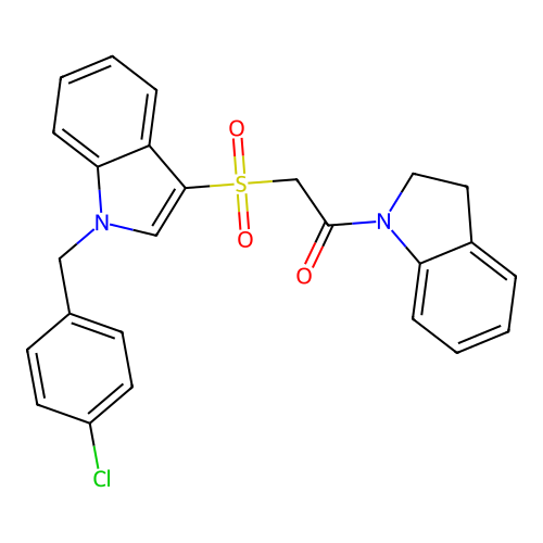 2-((1-(4-chlorobenzyl)-1H-indol-3-yl)sulfonyl)-1-(indolin-1-yl)ethanone structure