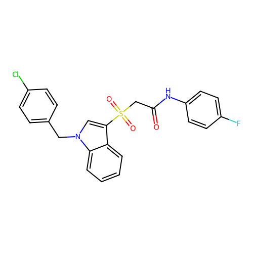 2-[1-[(4-chlorophenyl)methyl]indol-3-yl]sulfonyl-N-(4-fluorophenyl)acetamide structure
