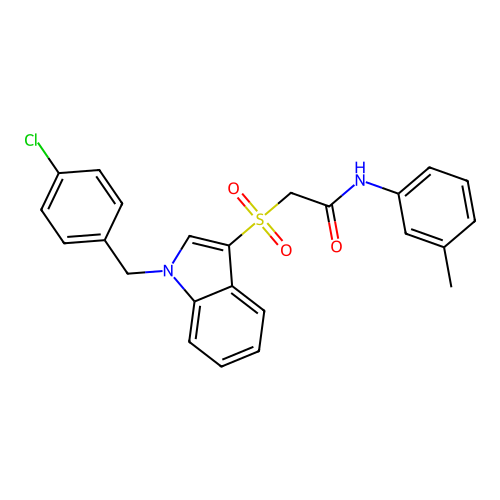 2-[1-[(4-chlorophenyl)methyl]indol-3-yl]sulfonyl-N-(3-methylphenyl)acetamide structure