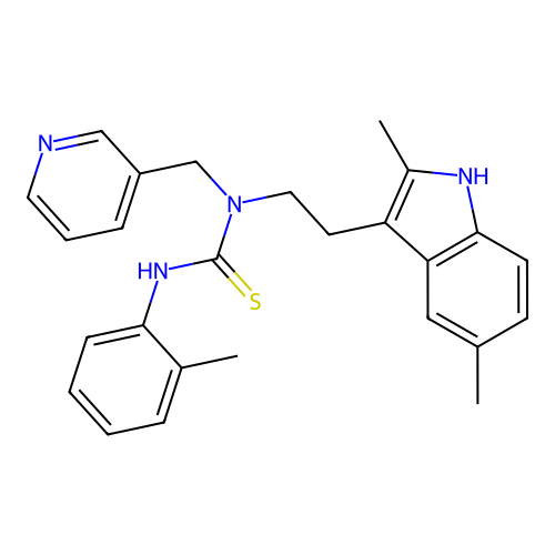 1-[2-(2,5-dimethyl-1H-indol-3-yl)ethyl]-3-(2-methylphenyl)-1-[(pyridin-3-yl)methyl]thiourea structure
