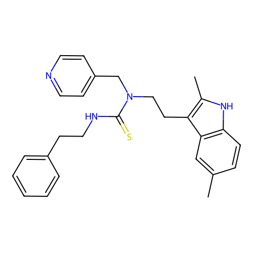 3-[2-(2,5-dimethyl-1H-indol-3-yl)ethyl]-1-(2-phenylethyl)-3-[(pyridin-4-yl)methyl]thiourea structure