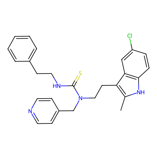 3-[2-(5-chloro-2-methyl-1H-indol-3-yl)ethyl]-1-(2-phenylethyl)-3-[(pyridin-4-yl)methyl]thiourea structure