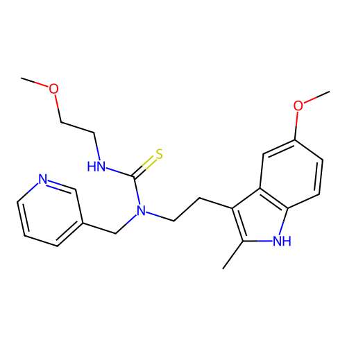 1-[2-(5-methoxy-2-methyl-1H-indol-3-yl)ethyl]-3-(2-methoxyethyl)-1-[(pyridin-3-yl)methyl]thiourea structure