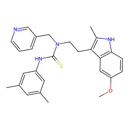 3-(3,5-dimethylphenyl)-1-[2-(5-methoxy-2-methyl-1H-indol-3-yl)ethyl]-1-[(pyridin-3-yl)methyl]thiourea structure