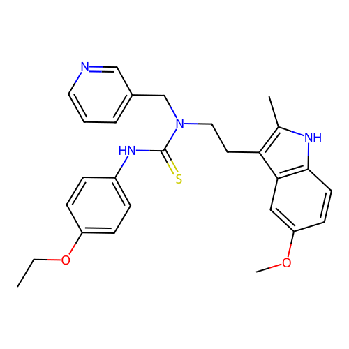 1-(4-ethoxyphenyl)-3-[2-(5-methoxy-2-methyl-1H-indol-3-yl)ethyl]-3-[(pyridin-3-yl)methyl]thiourea structure