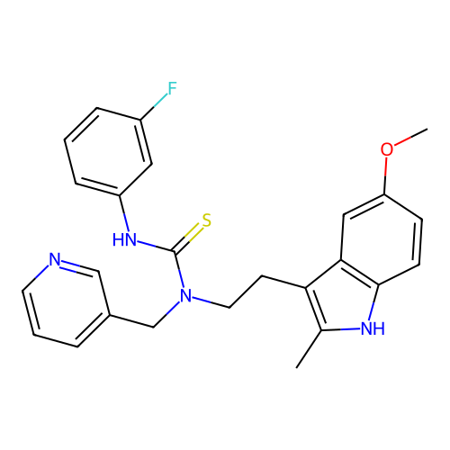 3-(3-fluorophenyl)-1-[2-(5-methoxy-2-methyl-1H-indol-3-yl)ethyl]-1-[(pyridin-3-yl)methyl]thiourea structure