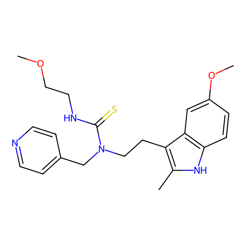 1-[2-(5-methoxy-2-methyl-1H-indol-3-yl)ethyl]-3-(2-methoxyethyl)-1-[(pyridin-4-yl)methyl]thiourea structure
