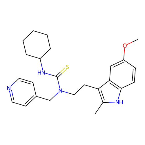 3-cyclohexyl-1-(2-(5-methoxy-2-methyl-1H-indol-3-yl)ethyl)-1-(pyridin-4-ylmethyl)thiourea structure