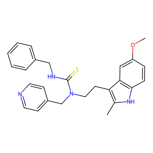 1-benzyl-3-[2-(5-methoxy-2-methyl-1H-indol-3-yl)ethyl]-3-[(pyridin-4-yl)methyl]thiourea structure