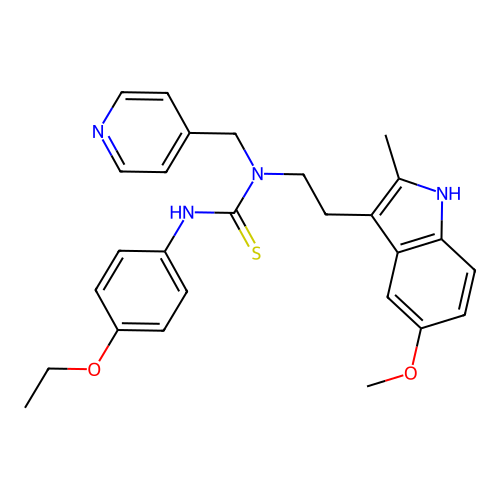 1-(4-ethoxyphenyl)-3-[2-(5-methoxy-2-methyl-1H-indol-3-yl)ethyl]-3-[(pyridin-4-yl)methyl]thiourea structure