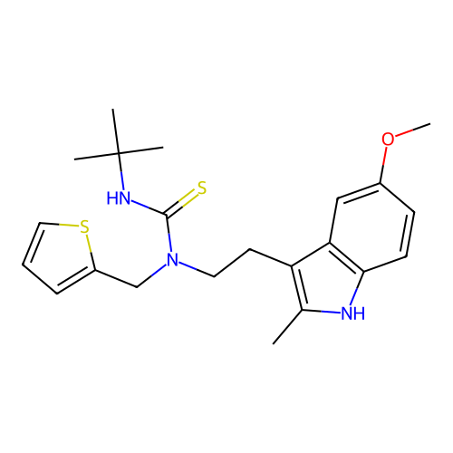 3-(tert-butyl)-1-(2-(5-methoxy-2-methyl-1H-indol-3-yl)ethyl)-1-(thiophen-2-ylmethyl)thiourea structure