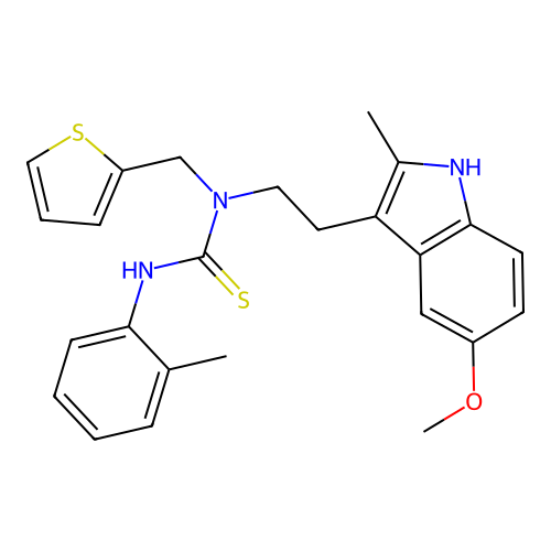 3-[2-(5-methoxy-2-methyl-1H-indol-3-yl)ethyl]-1-(2-methylphenyl)-3-[(thiophen-2-yl)methyl]thiourea structure